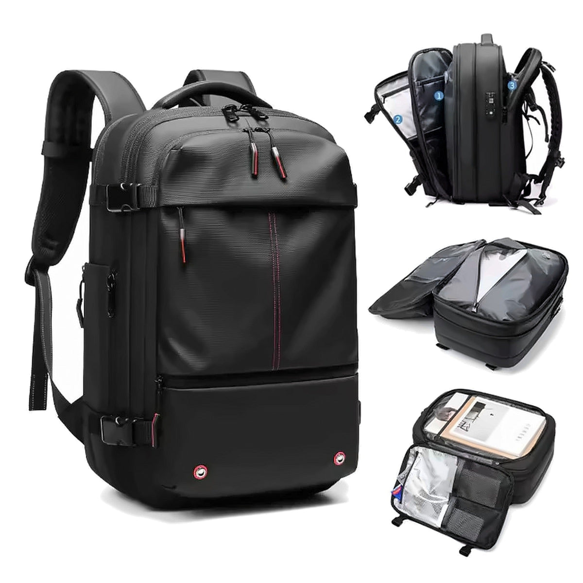 Opened backpack showing its inner compartments and storage space