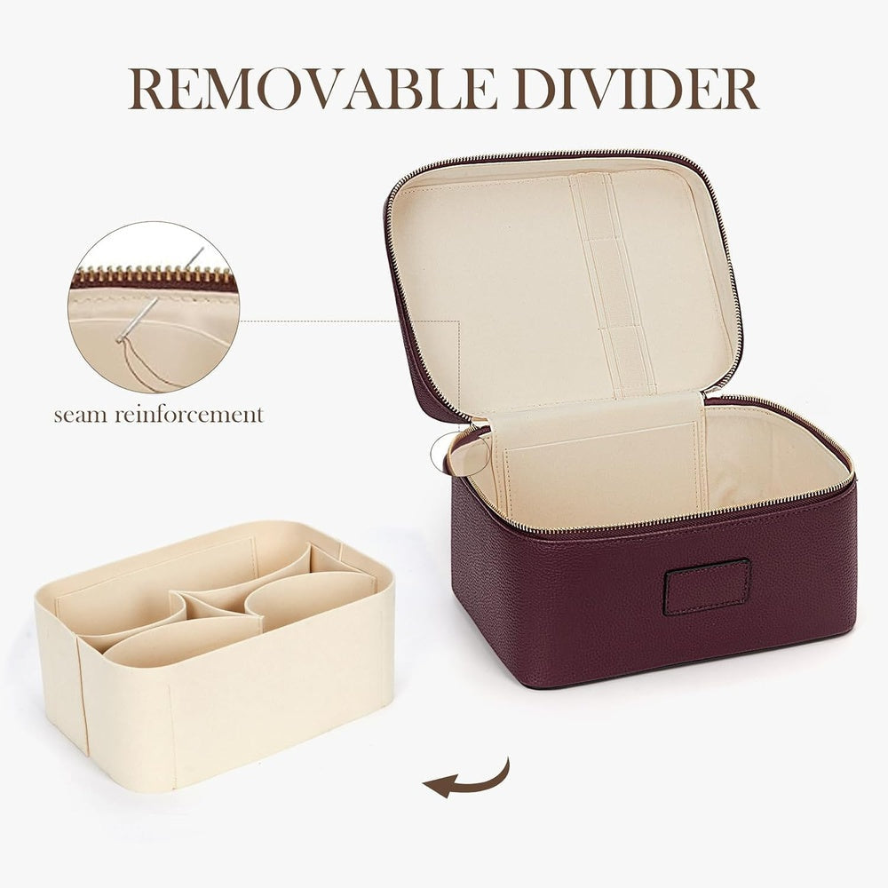 Vanity case with the interior divider taken out and set beside it