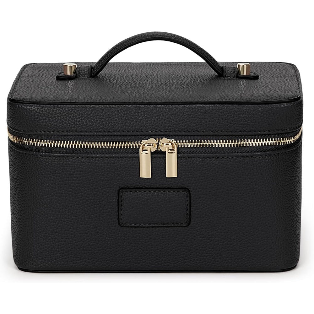 Vanity case in black faux leather with gold-tone zips