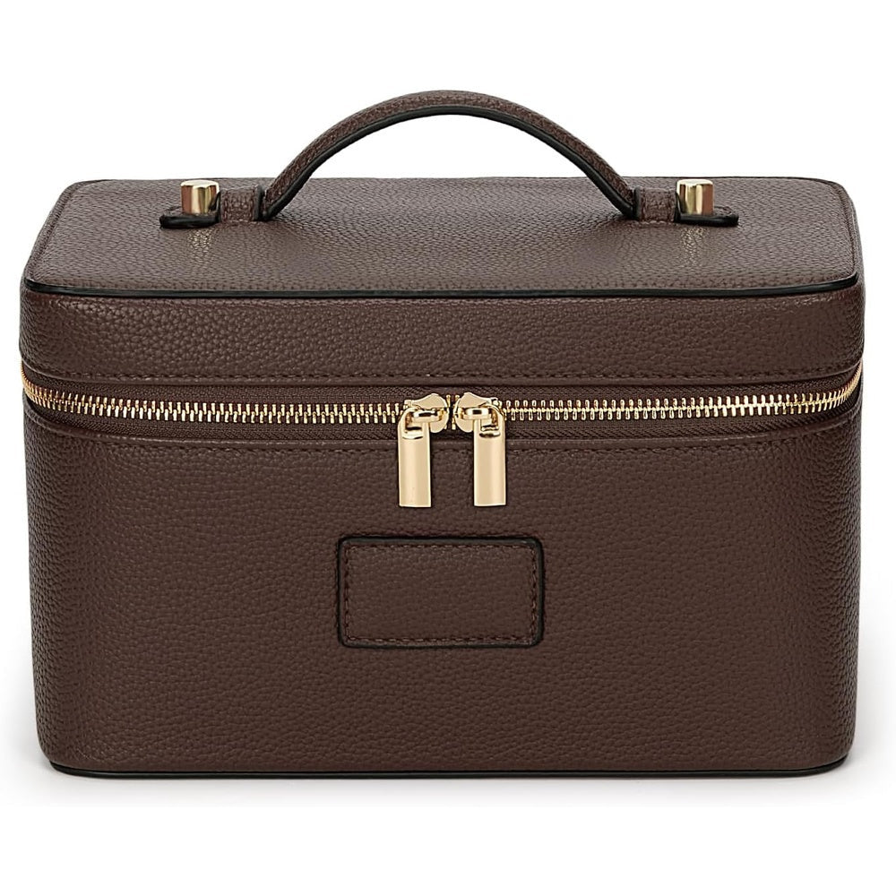 Vanity case in coffee faux leather with gold-tone zips